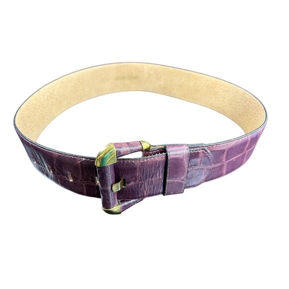 Vintage Deep Purple- Genuine Leather Waist Belt- Thick- gold hardwear Small - Picture 1 of 5